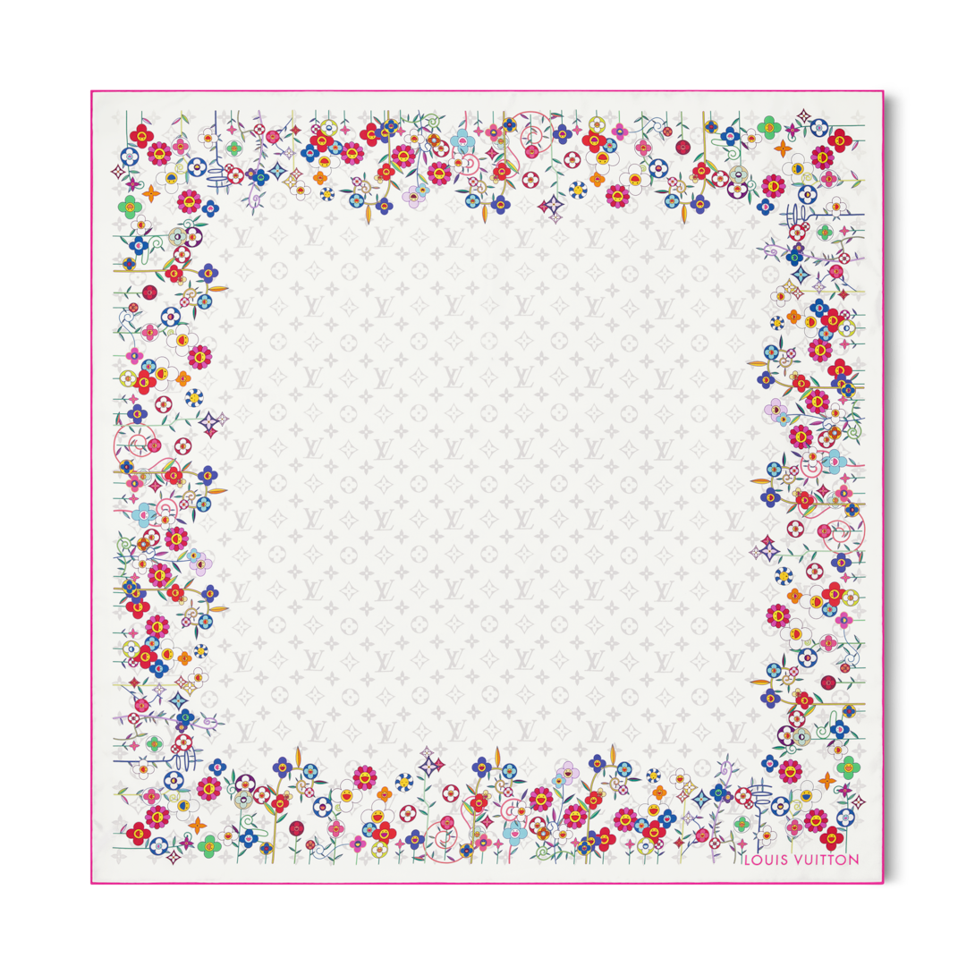 LV x TM Carré Flowers 90 cm com Monogram Superflat S00